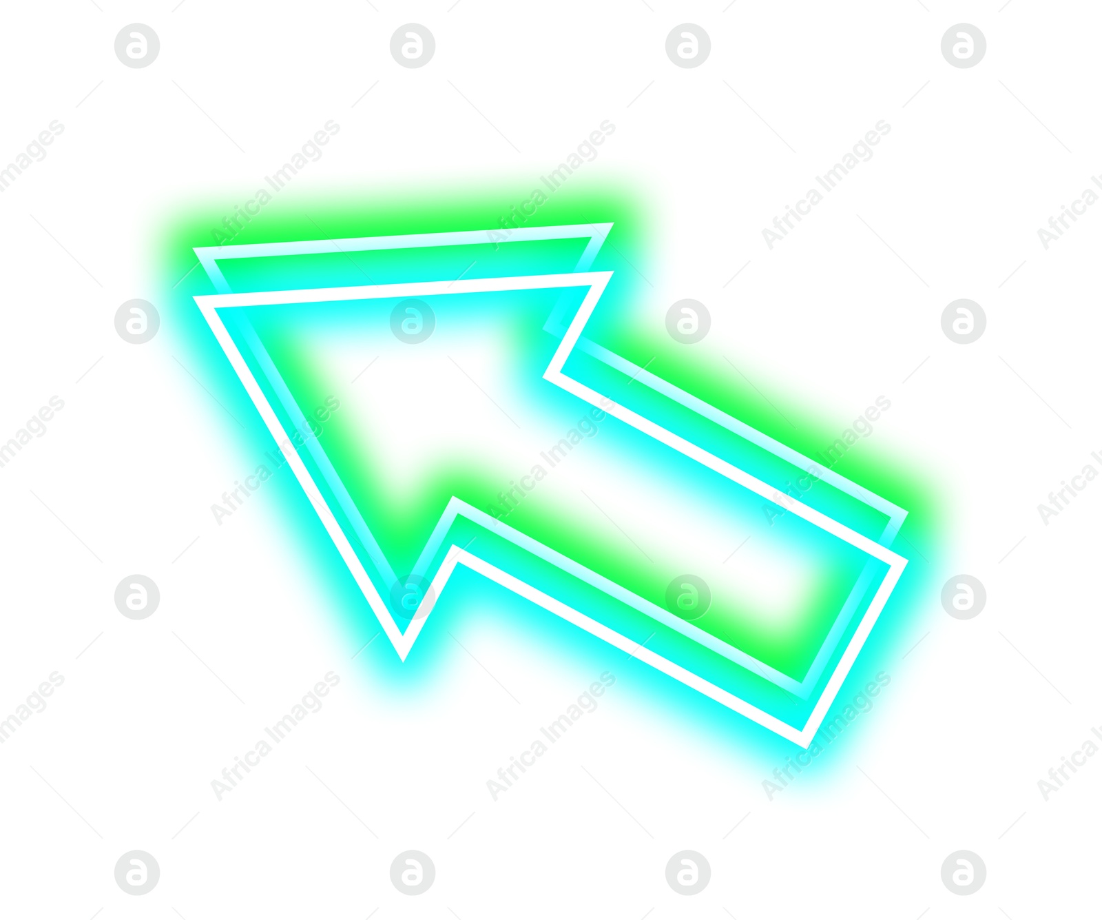 Image of Bright neon arrow-shaped pointer on white background