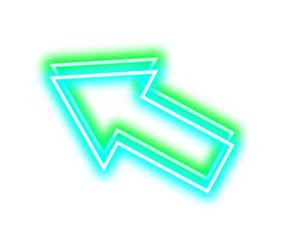 Image of Bright neon arrow-shaped pointer on white background