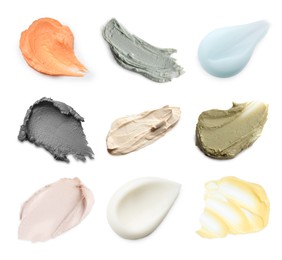 Image of Samples of different creams isolated on white, top view