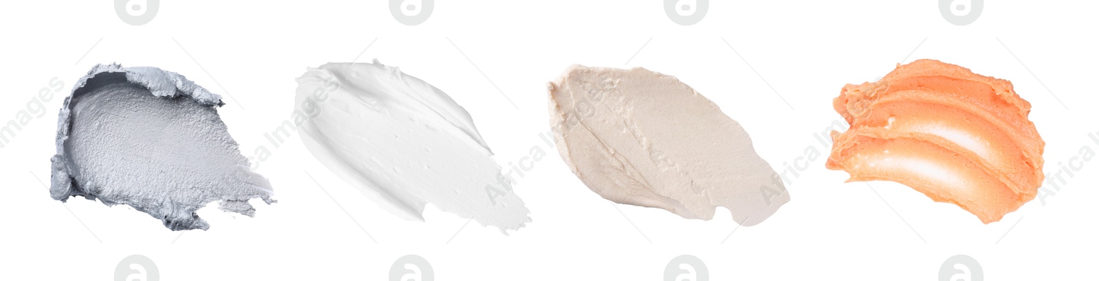 Image of Samples of different creams isolated on white, top view