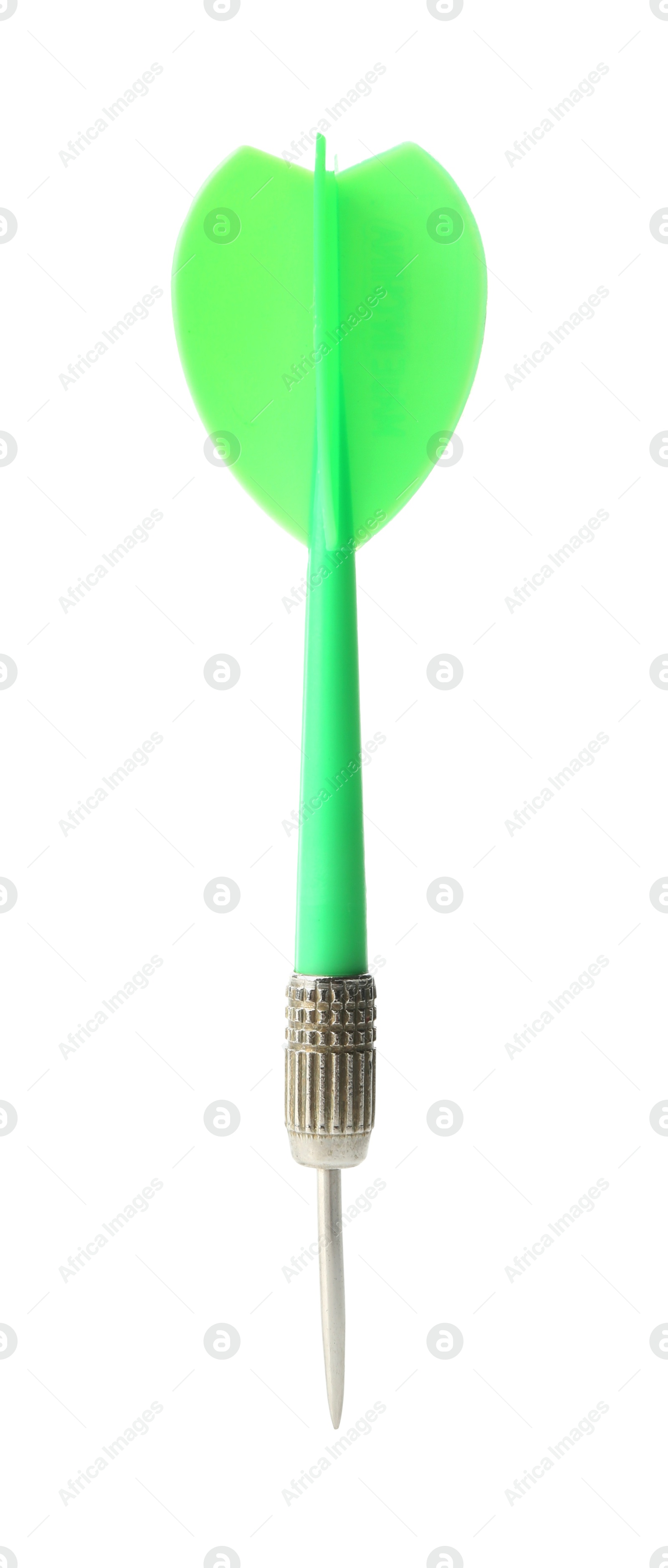 Photo of One green dart arrow in air isolated on white