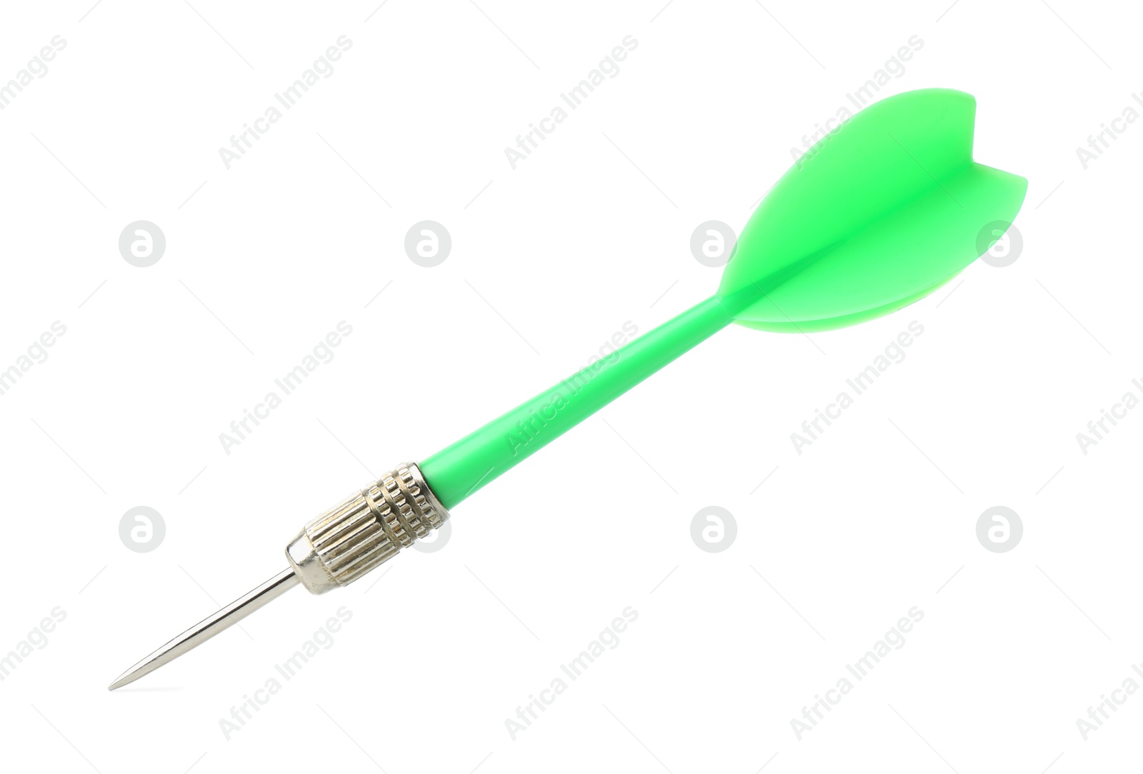 Photo of One green dart arrow in air isolated on white