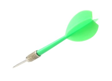 Photo of One green dart arrow in air isolated on white