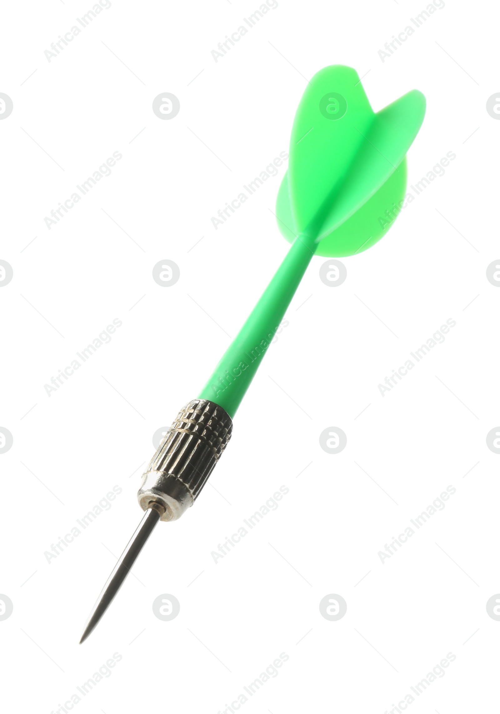 Photo of One green dart arrow in air isolated on white