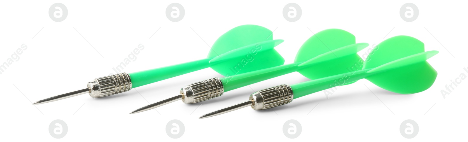 Photo of Green dart arrows isolated on white. Sports equipment