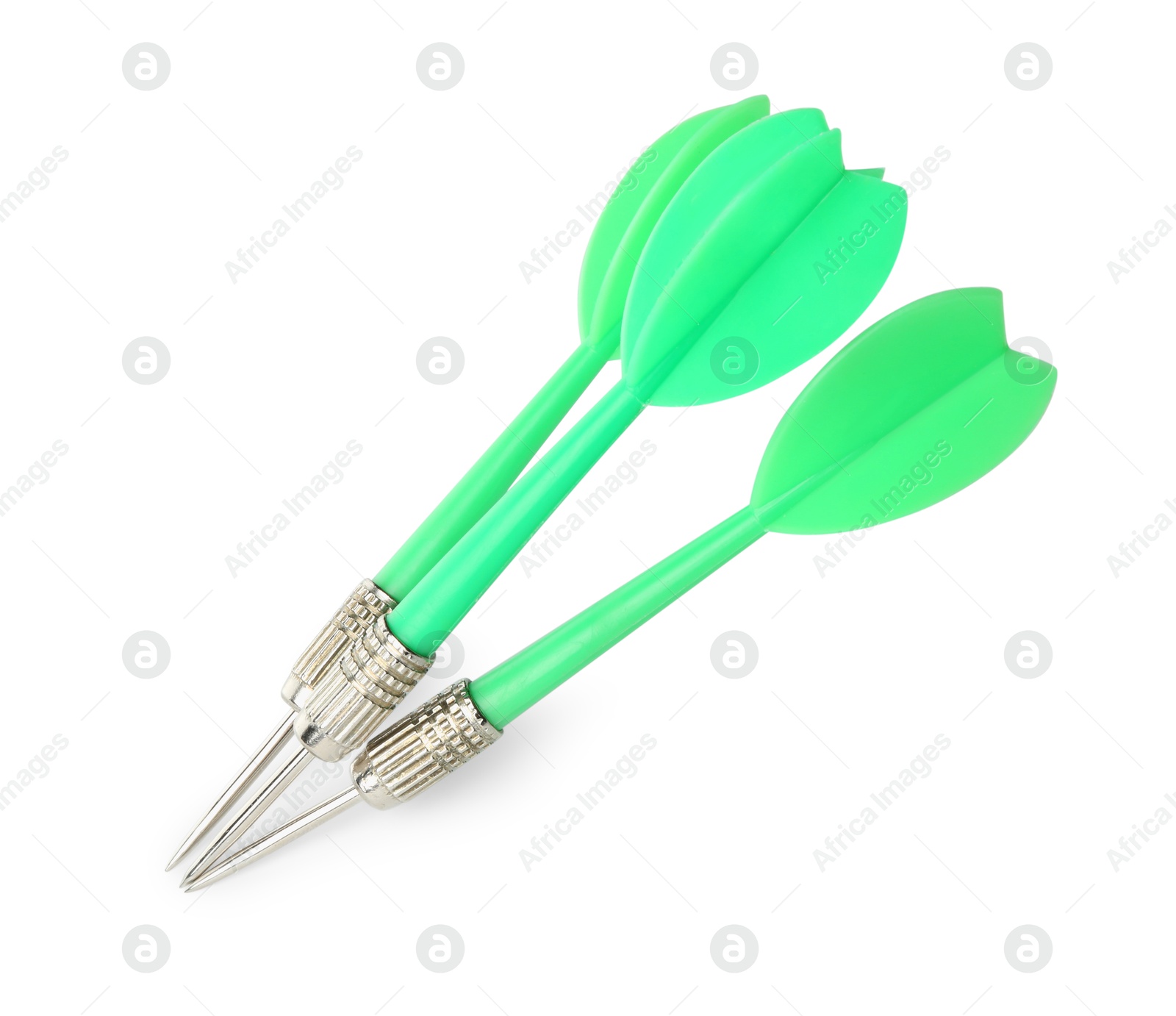 Photo of Green dart arrows isolated on white, top view