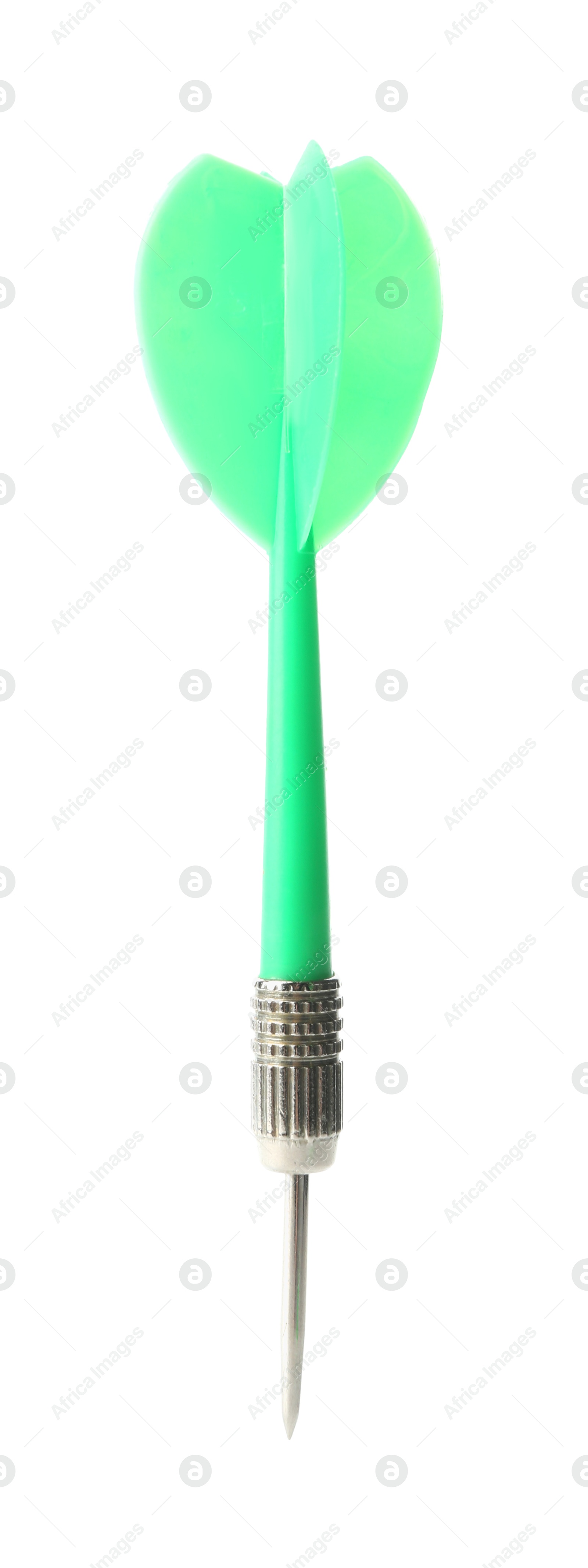 Photo of One green dart arrow in air isolated on white