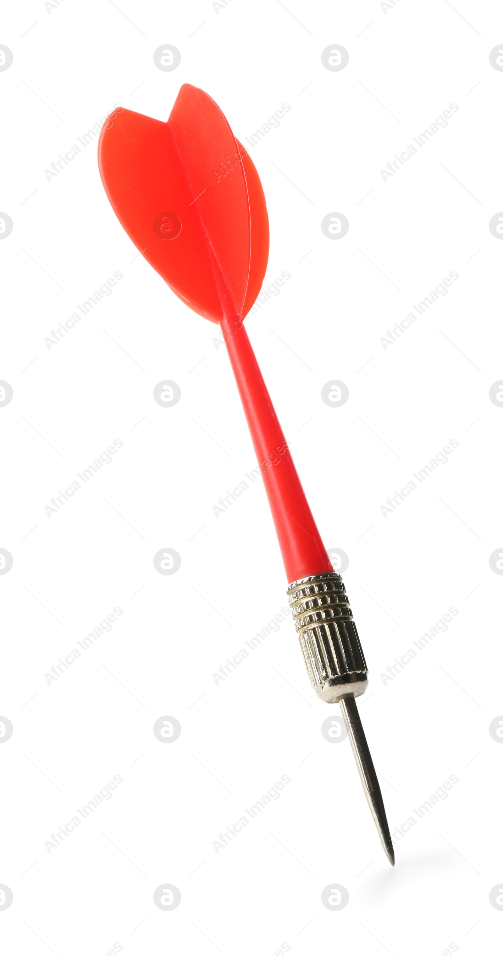 Photo of One red dart arrow in air isolated on white