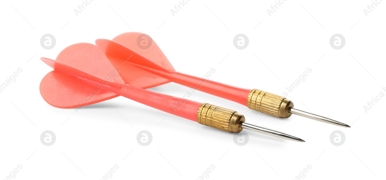 Photo of Red dart arrows isolated on white. Sports equipment