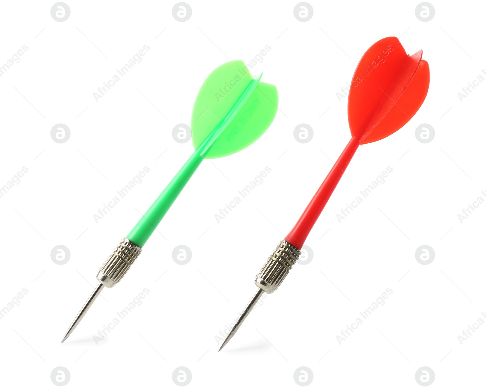 Photo of Colorful dart arrows isolated on white. Sports equipment