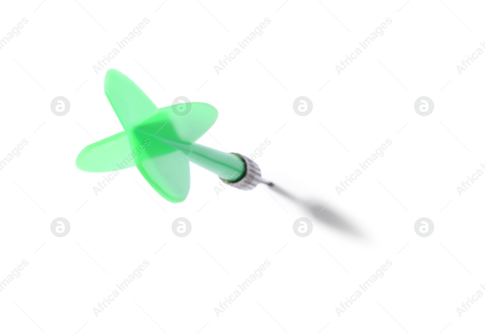 Photo of One green dart arrow isolated on white, above view