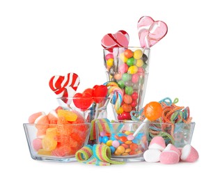 Photo of Candy bar. Many different tasty sweets on white background