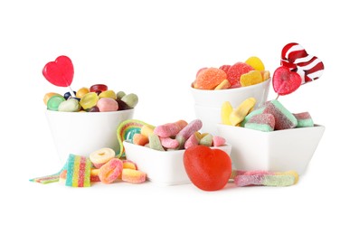 Photo of Candy bar. Many different tasty sweets on white background