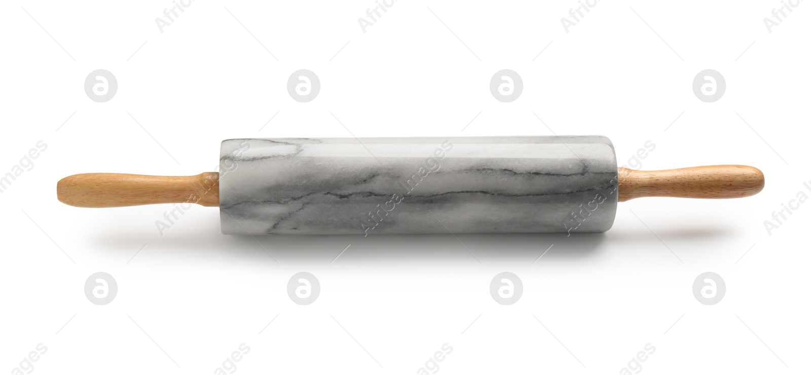 Photo of One rolling pin isolated on white. Kitchen utensil