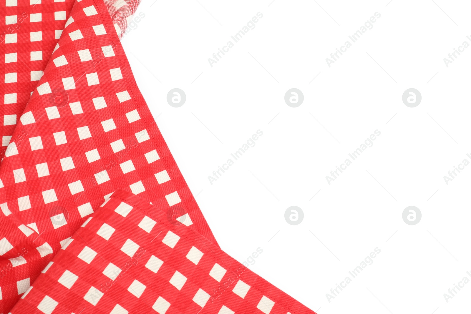 Photo of Red checkered tablecloth isolated on white, top view