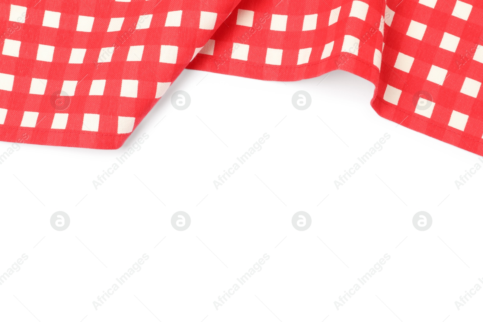 Photo of Red checkered tablecloth isolated on white, top view