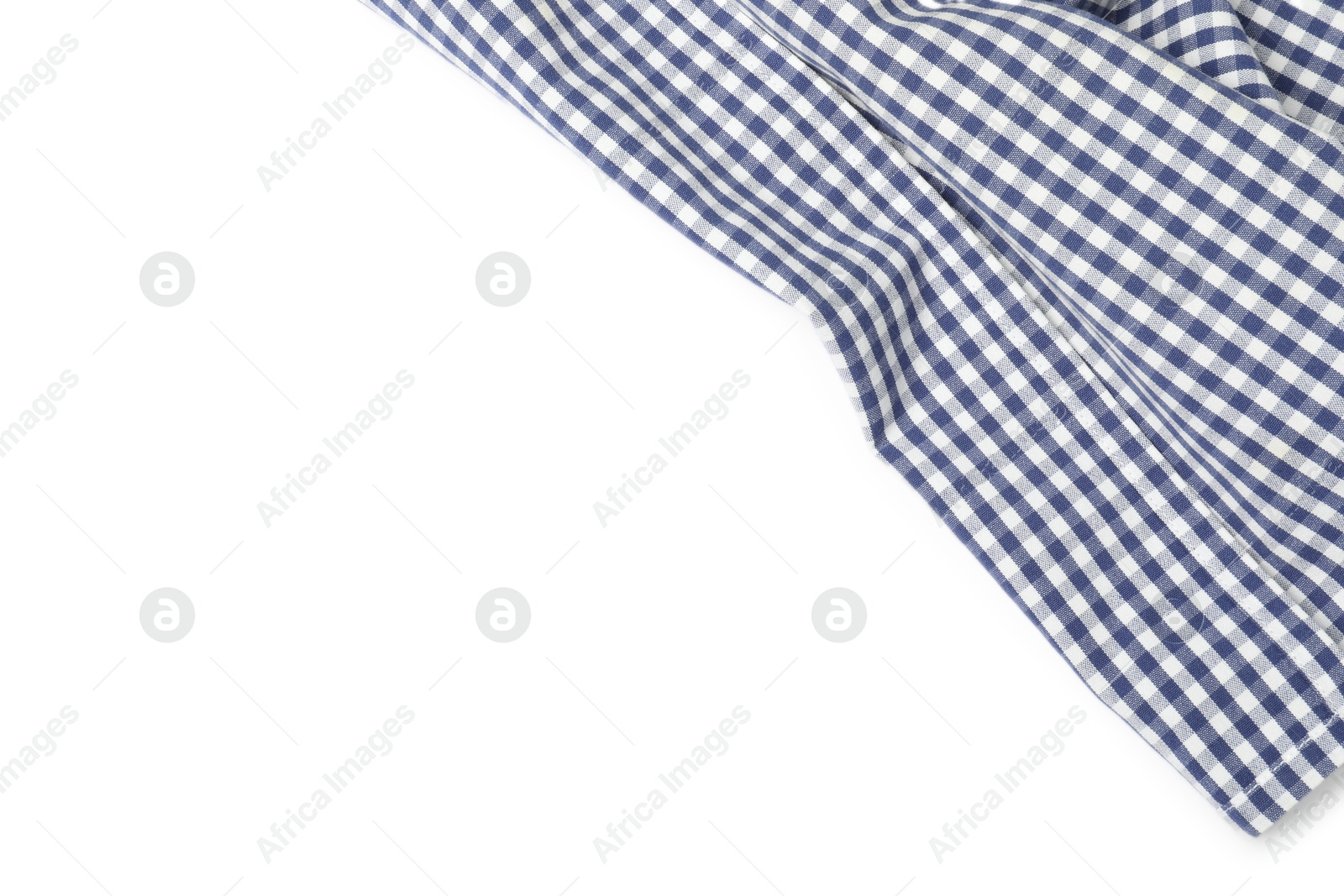 Photo of Blue checkered tablecloth isolated on white, top view