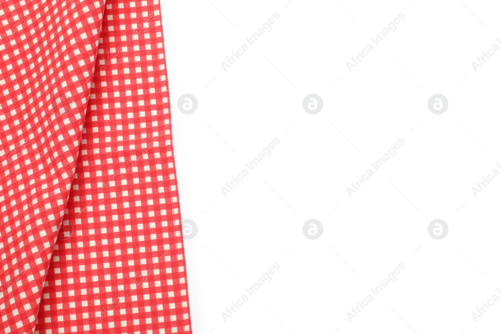 Photo of Red checkered tablecloth isolated on white, top view