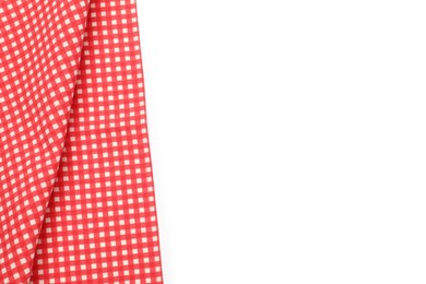 Photo of Red checkered tablecloth isolated on white, top view