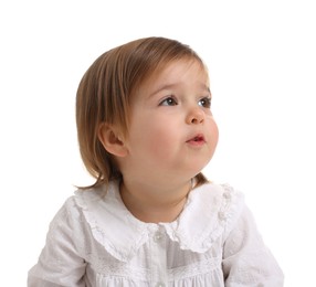 Cute little baby girl on white background