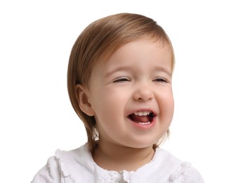 Cute funny baby girl on white background