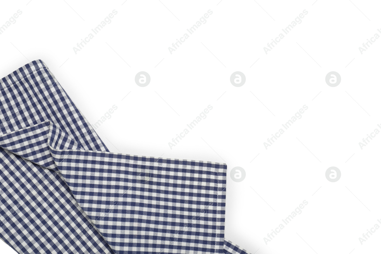 Photo of Blue checkered tablecloth isolated on white, top view