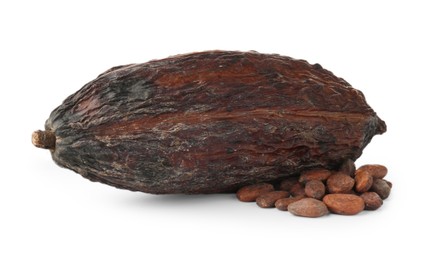 Photo of Cocoa pod and beans isolated on white