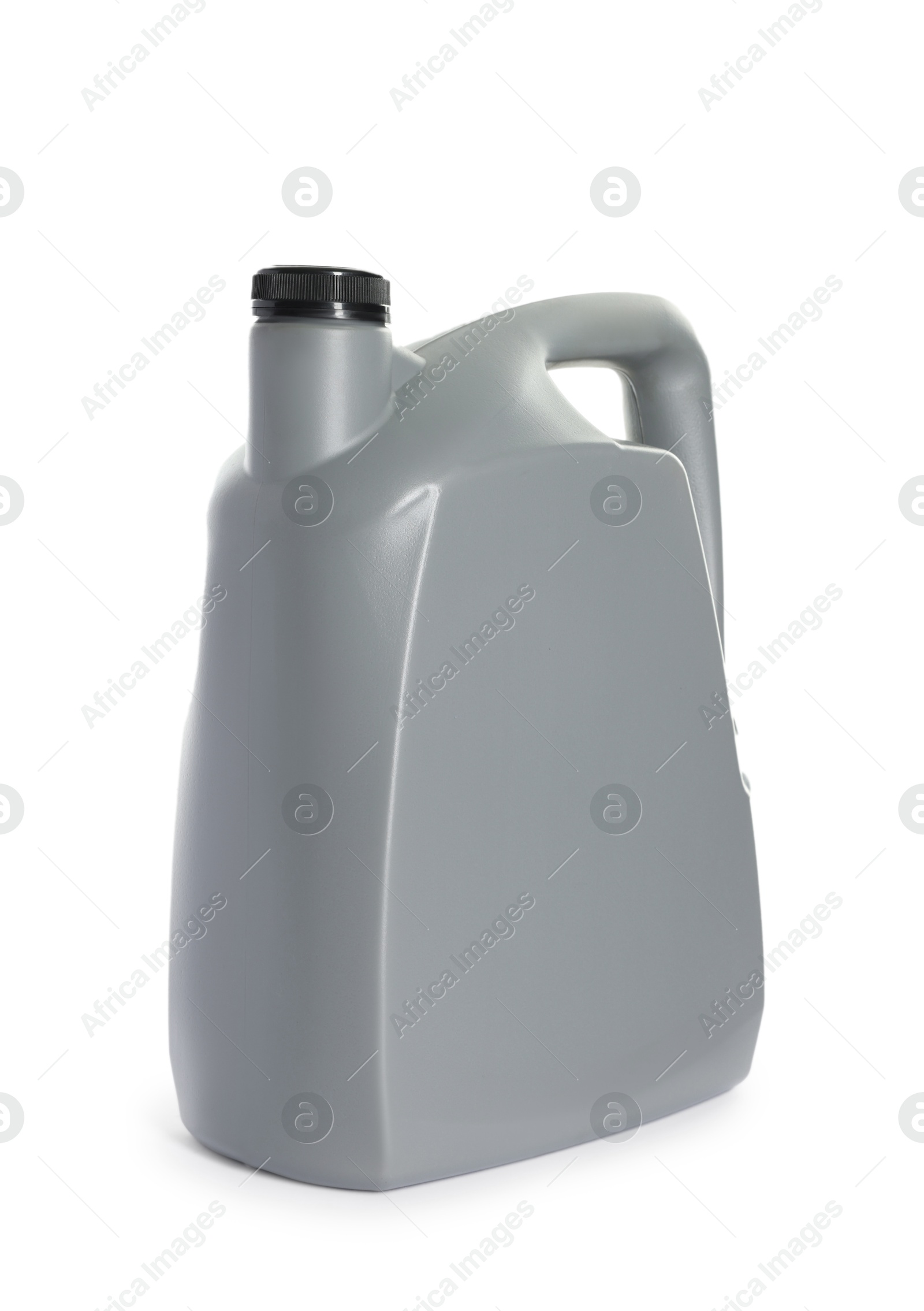 Photo of One grey plastic canister on white background