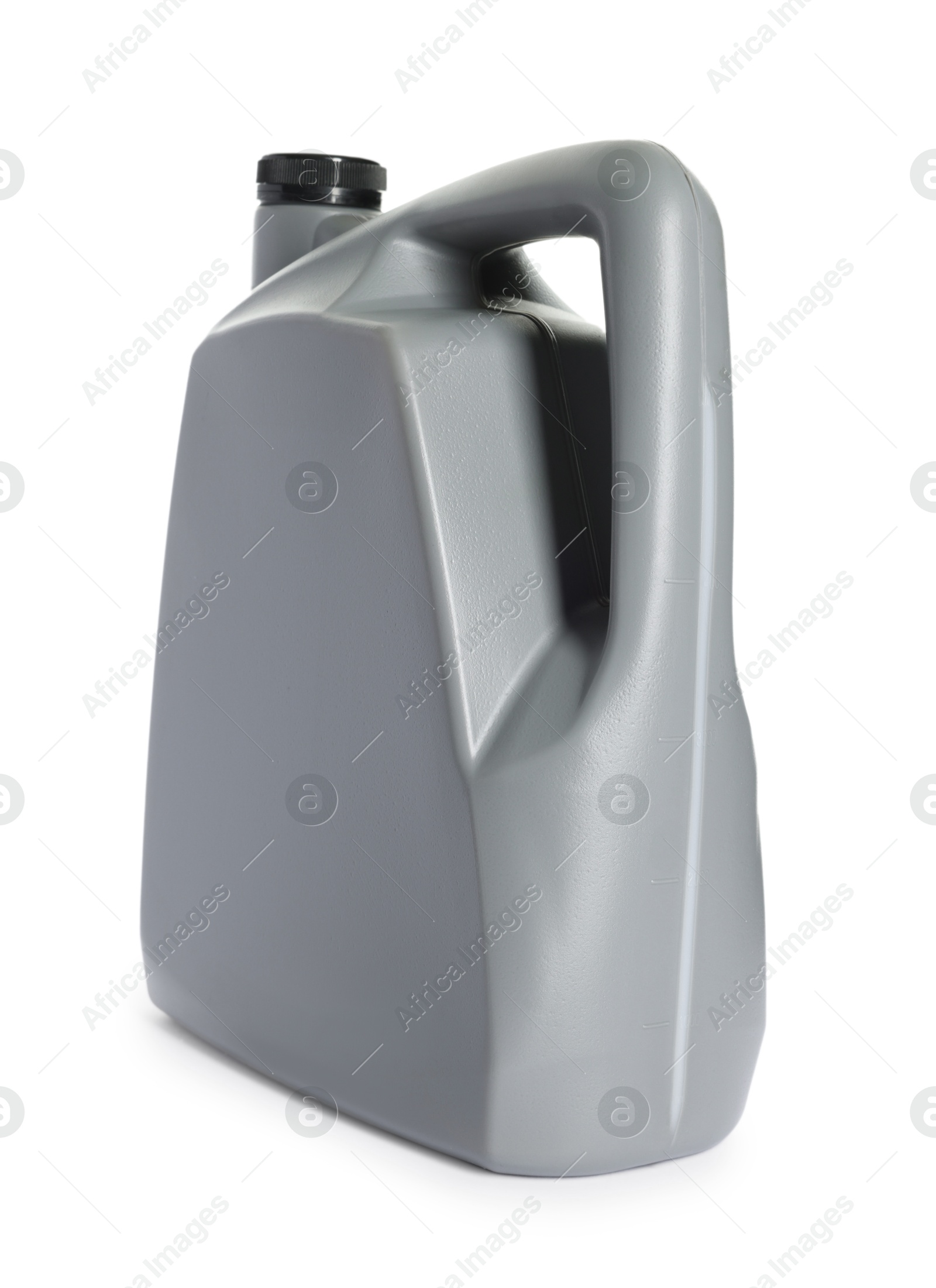 Photo of One grey plastic canister on white background