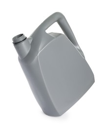 One grey plastic canister in air on white background