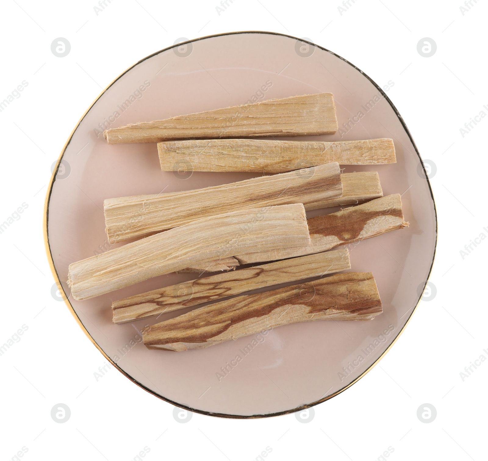 Photo of Palo santo sticks on white background, top view