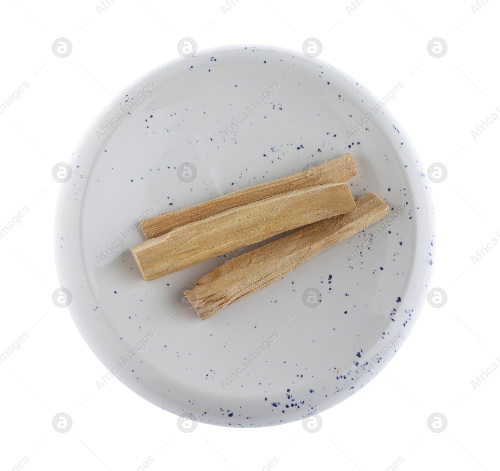 Photo of Palo santo sticks on white background, top view