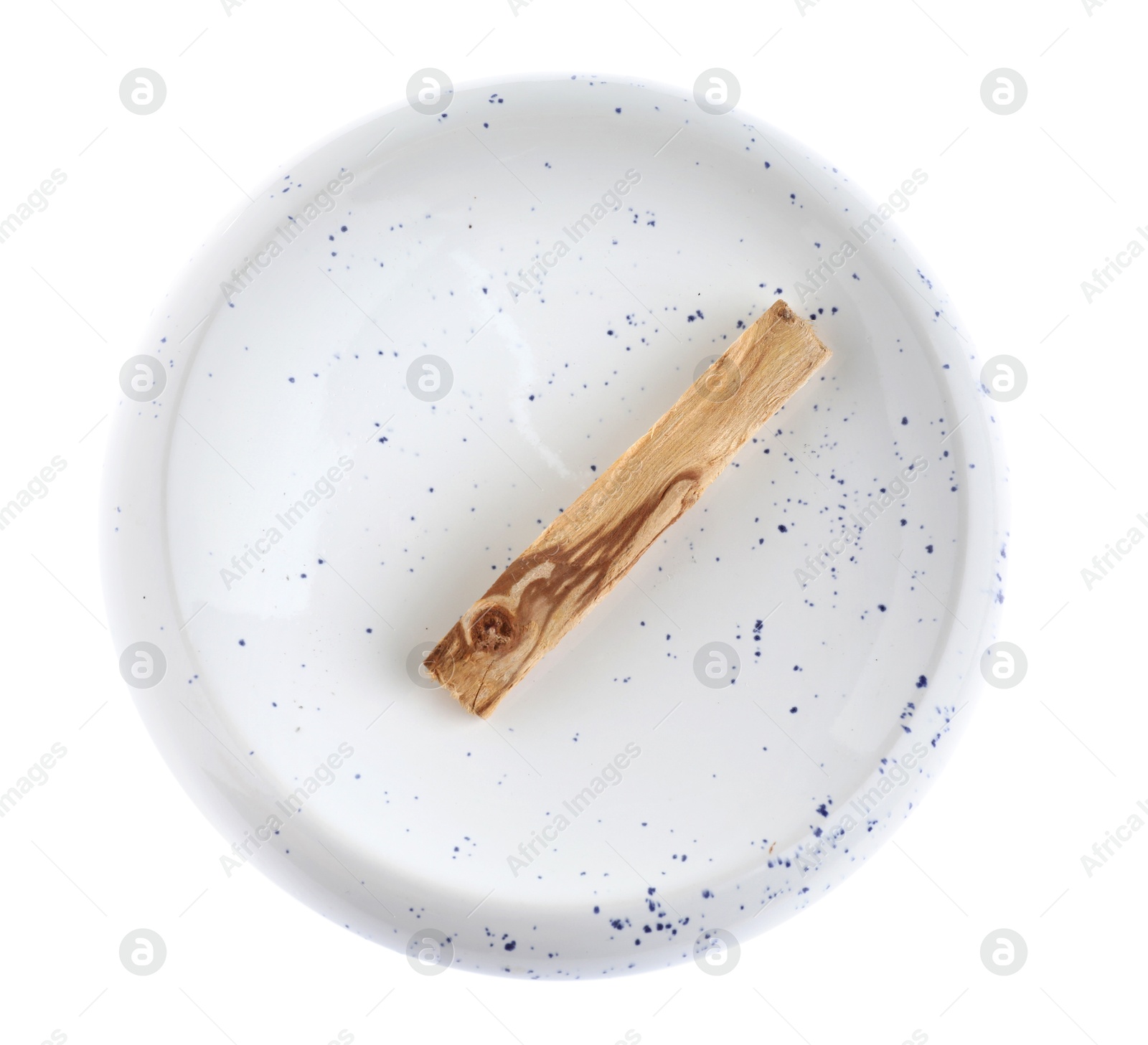 Photo of Palo santo stick on white background, top view