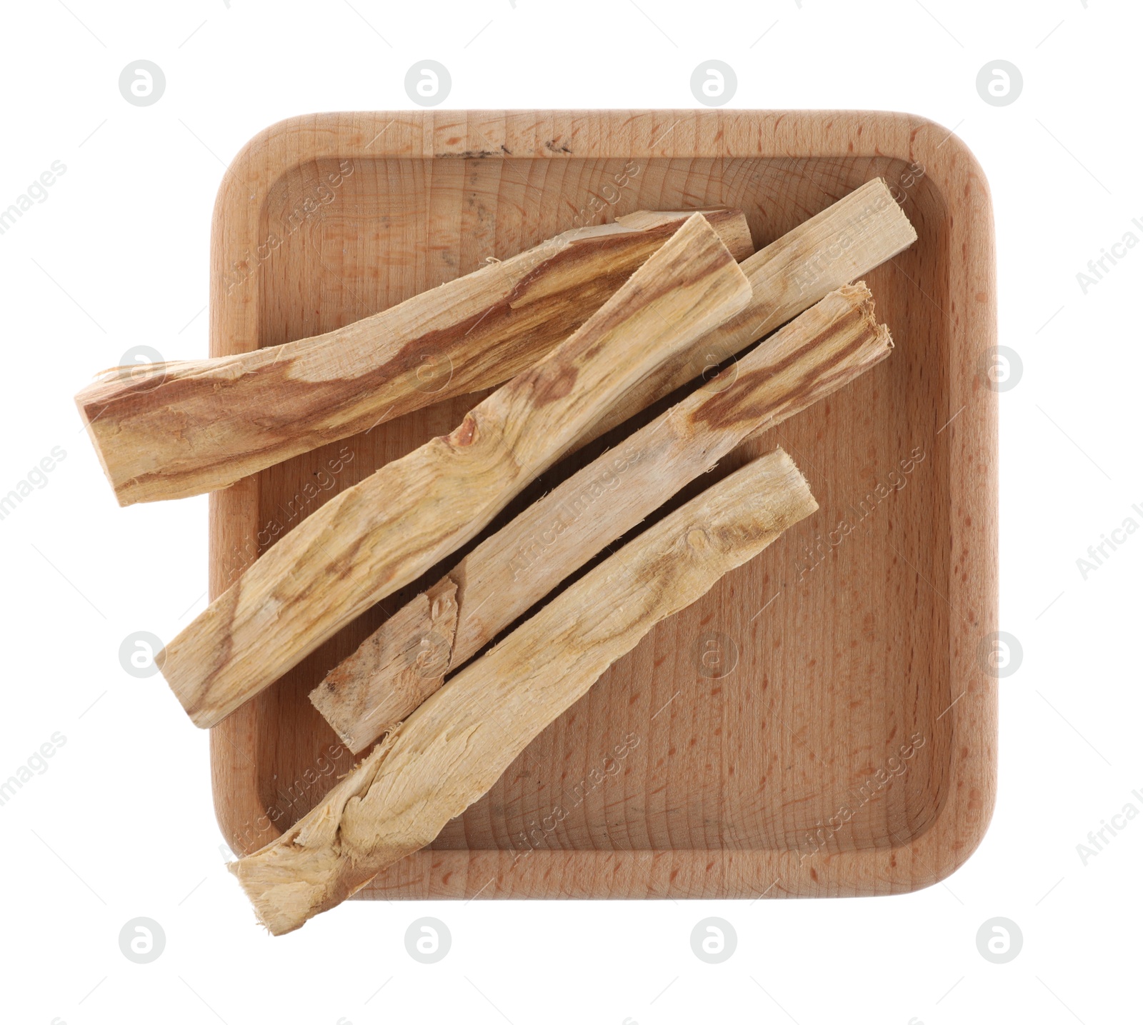 Photo of Palo santo sticks on white background, top view