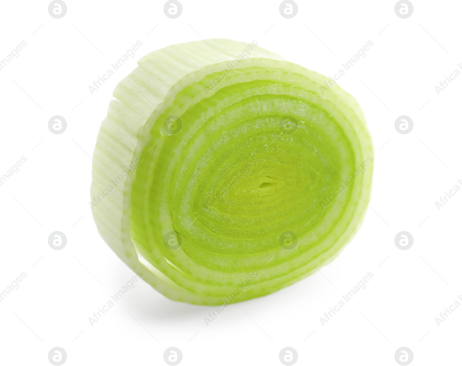 Photo of Piece of chopped leek isolated on white