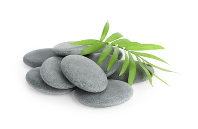 Photo of Spa stones with leaves isolated on white