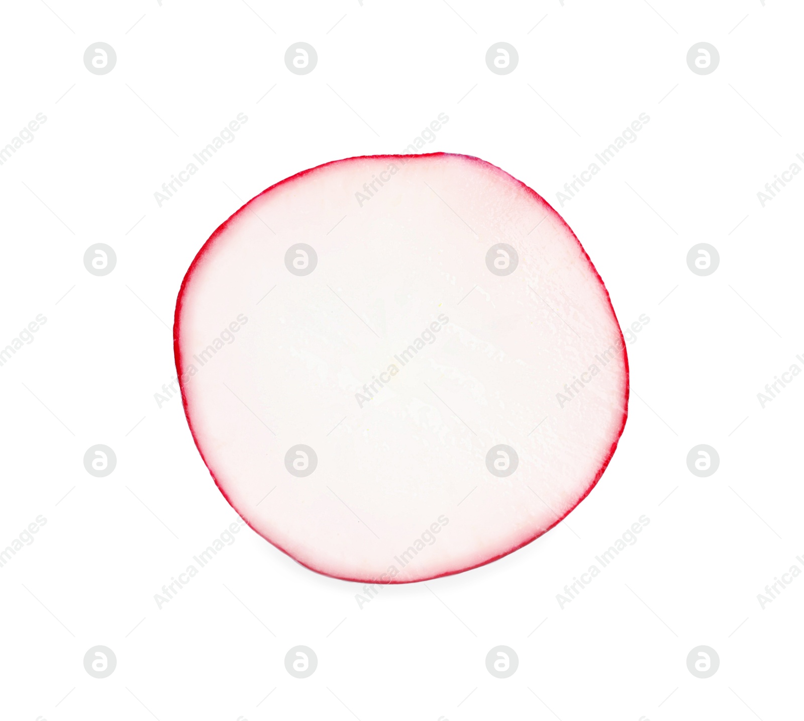 Photo of Slice of fresh ripe radish isolated on white, top view