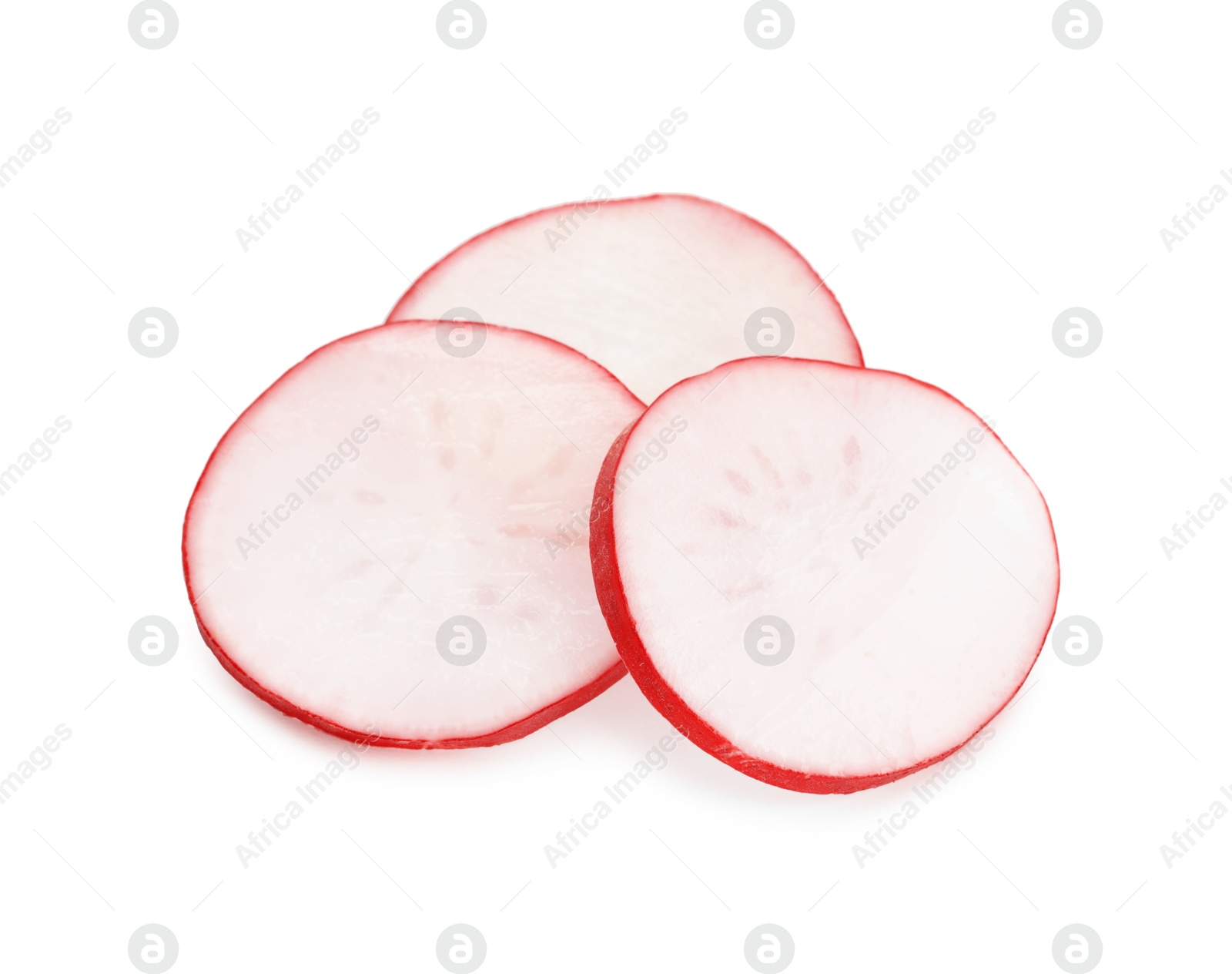 Photo of Slices of fresh radish isolated on white