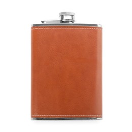 One hip flask isolated on white, top view