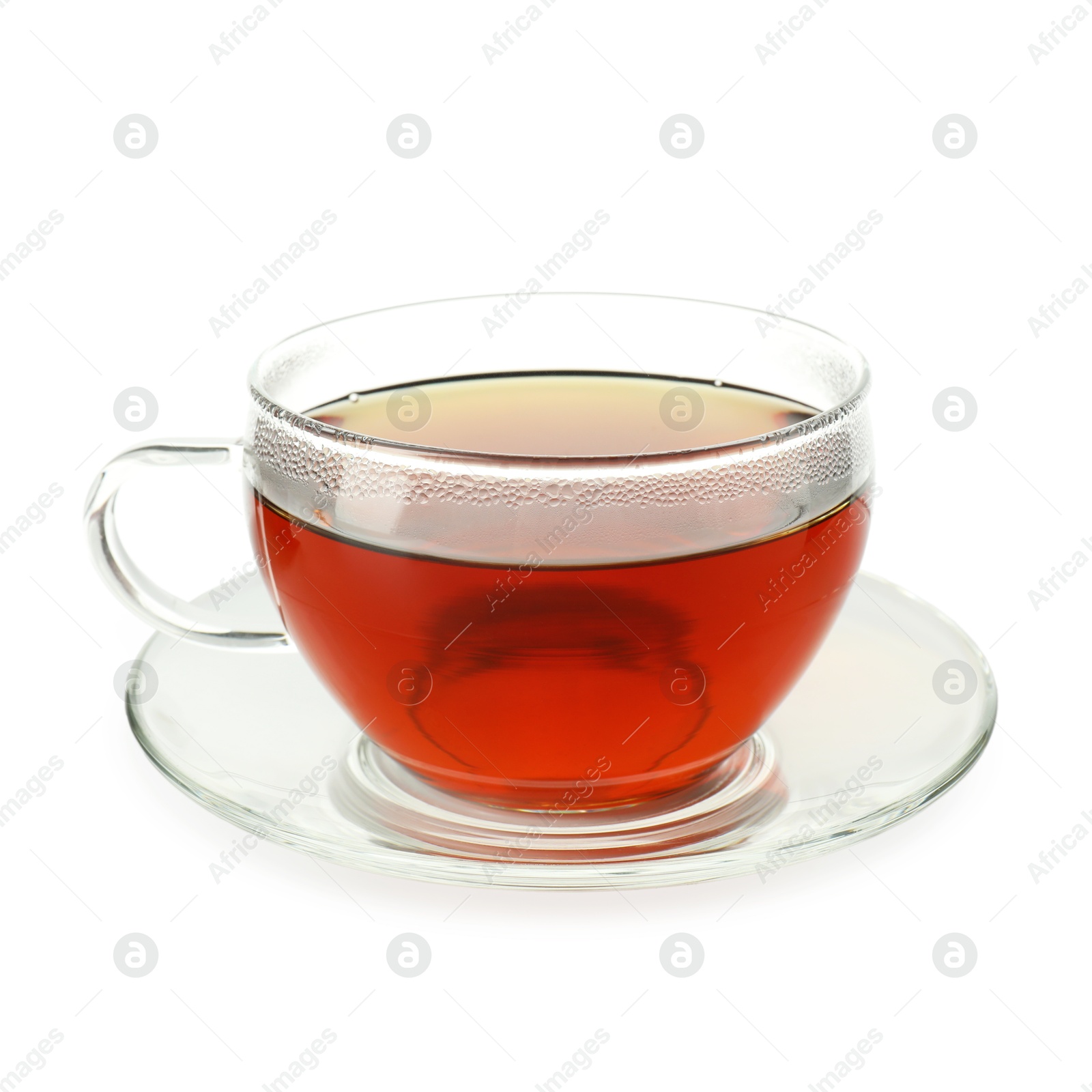 Photo of Refreshing black tea in cup isolated on white