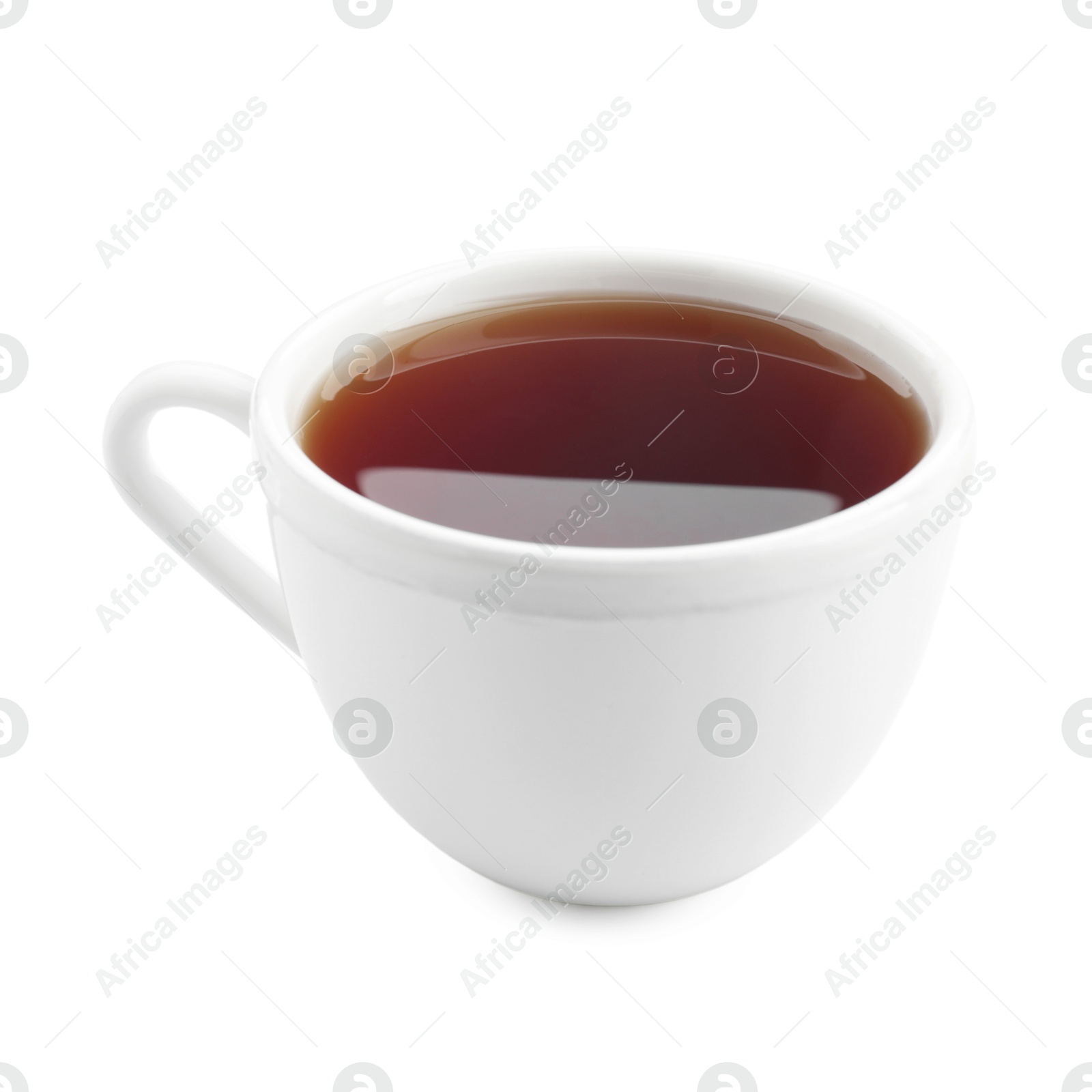 Photo of Refreshing black tea in cup isolated on white