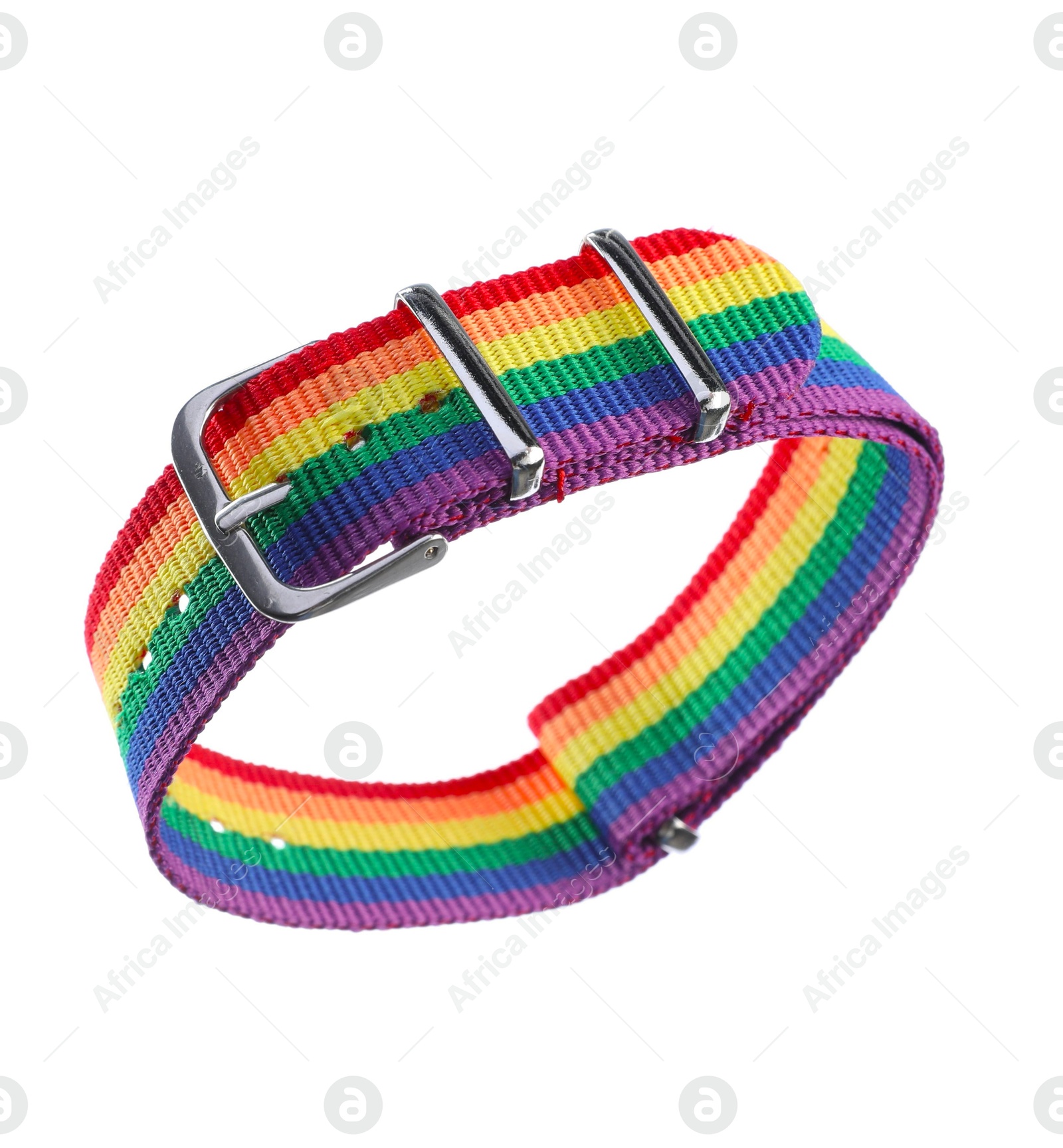 Photo of One wristband in LGBT colors on white background