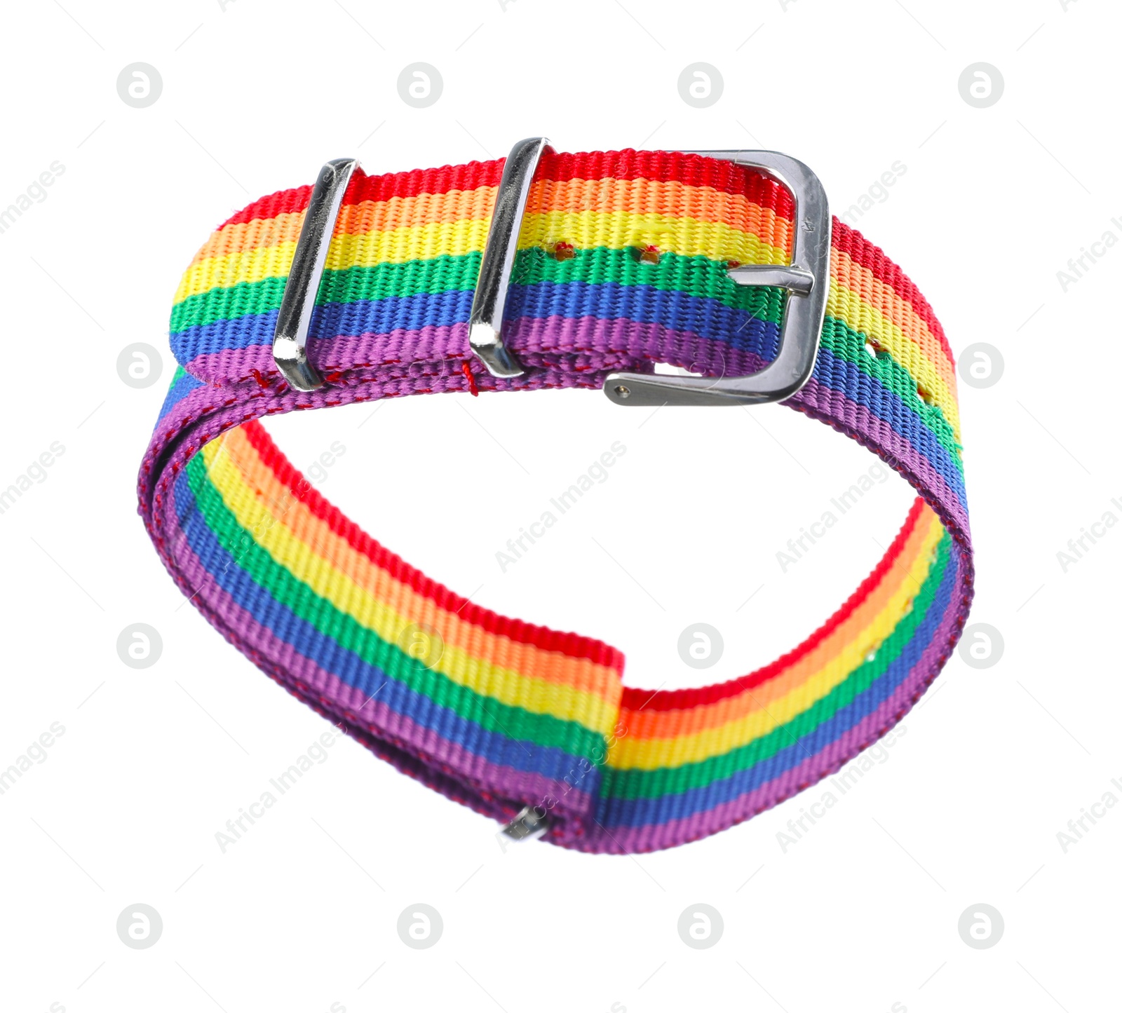 Photo of One wristband in LGBT colors on white background