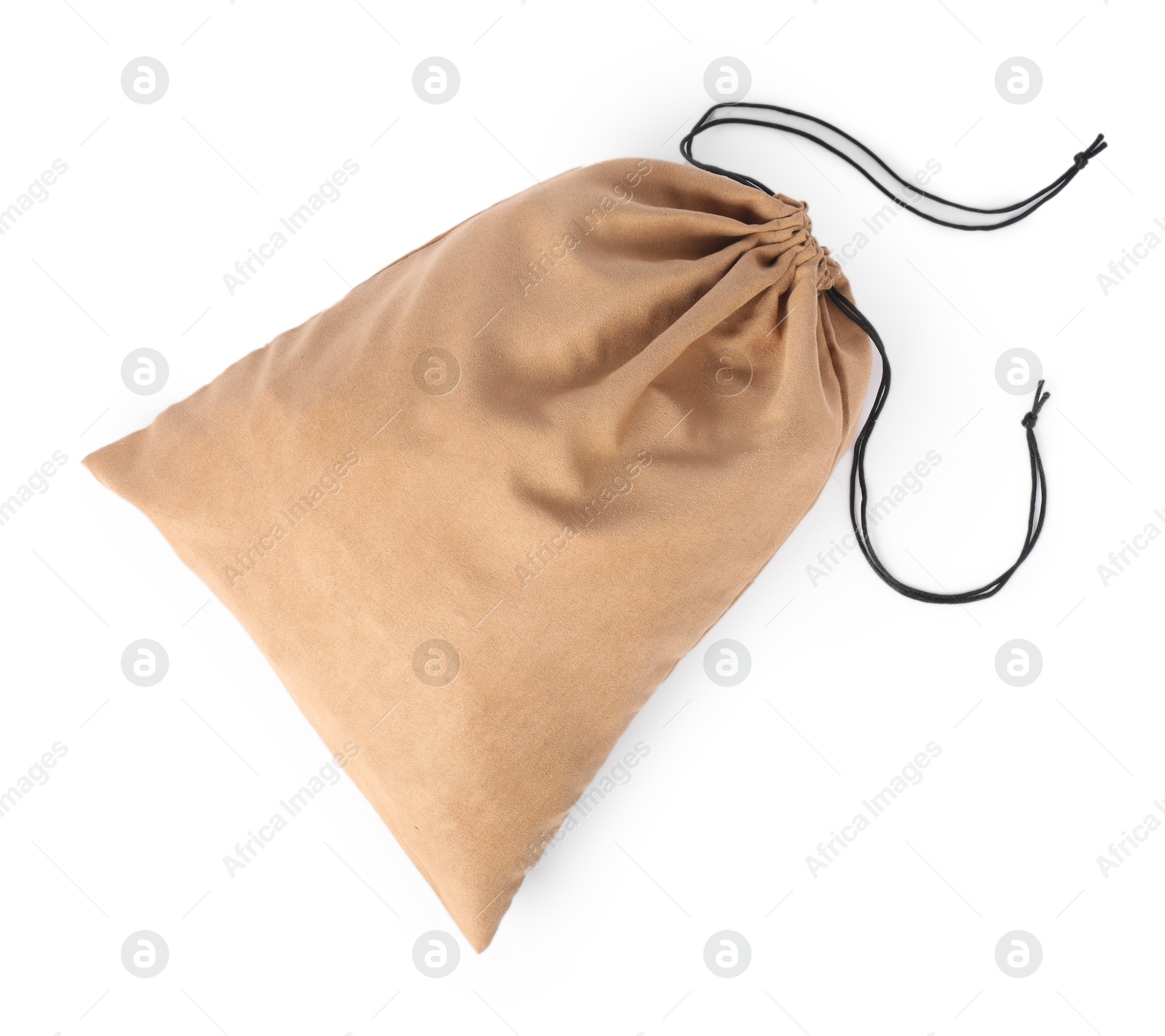 Photo of One beige cotton bag isolated on white, top view