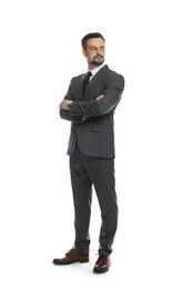 Photo of Confident man in classic suit on white background