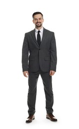 Photo of Handsome man in classic suit on white background