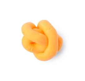 Photo of Bright orange play dough isolated on white, top view