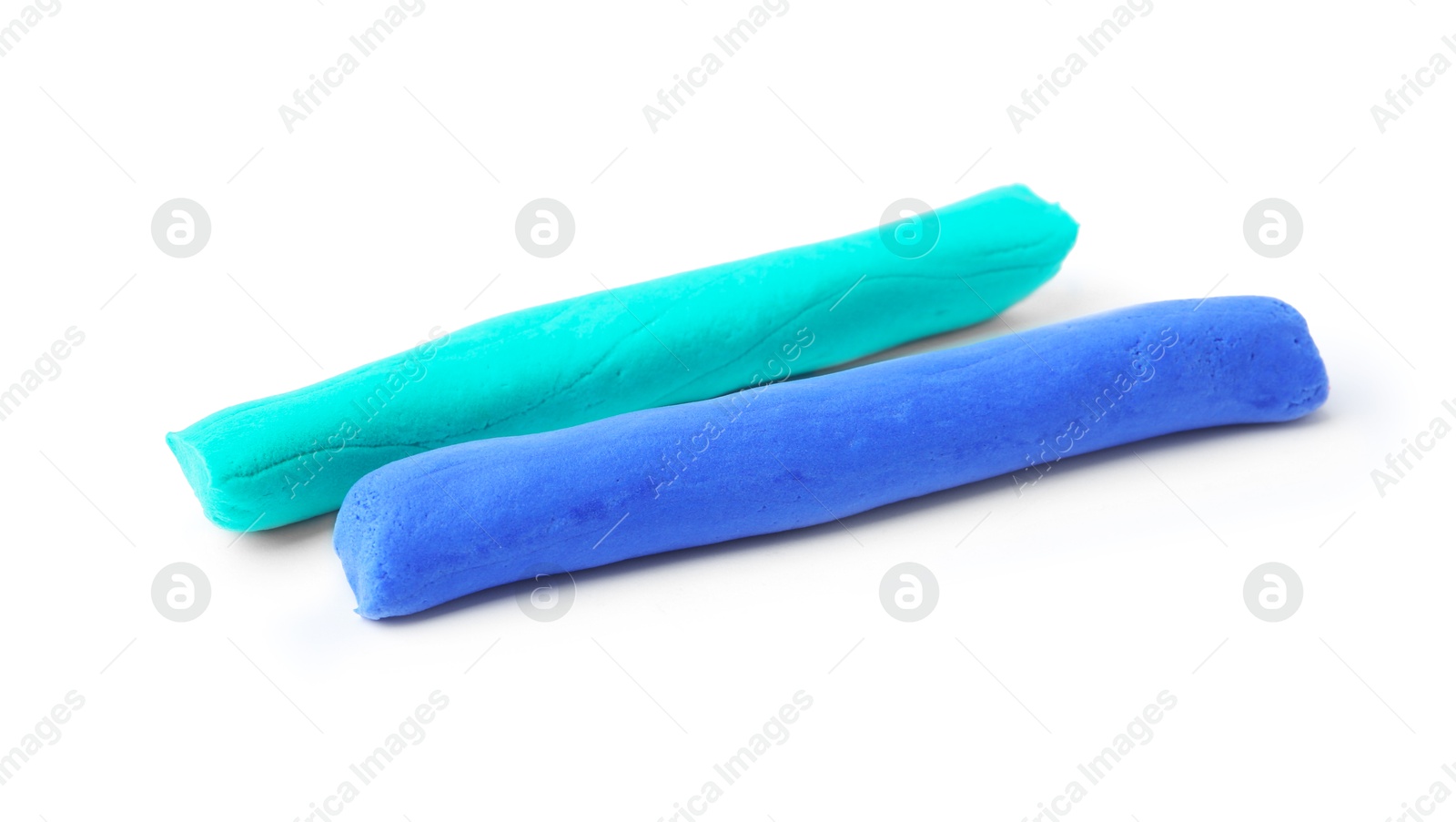 Photo of Turquoise and blue play dough isolated on white