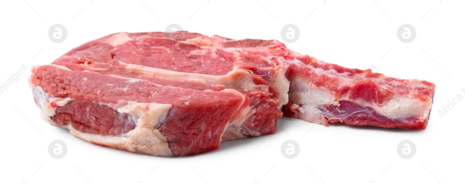 Photo of One raw beef steak isolated on white