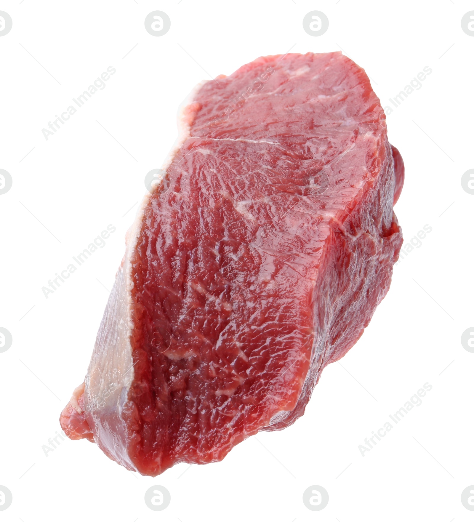 Photo of Piece of raw beef meat isolated on white